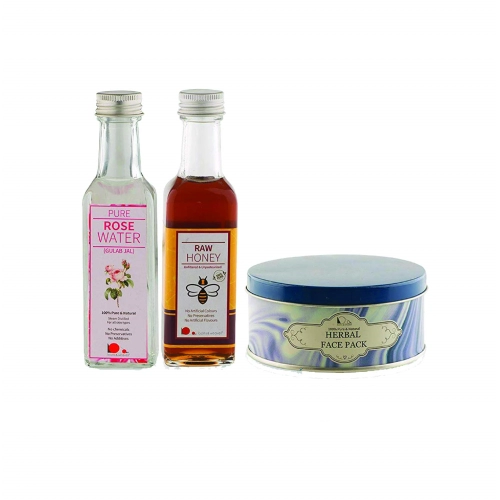 Herbal Face Pack Ayurvedic Skin Whitening Formula -100 gm) + 100 ml Wild Honey + 100 ml Rose Water